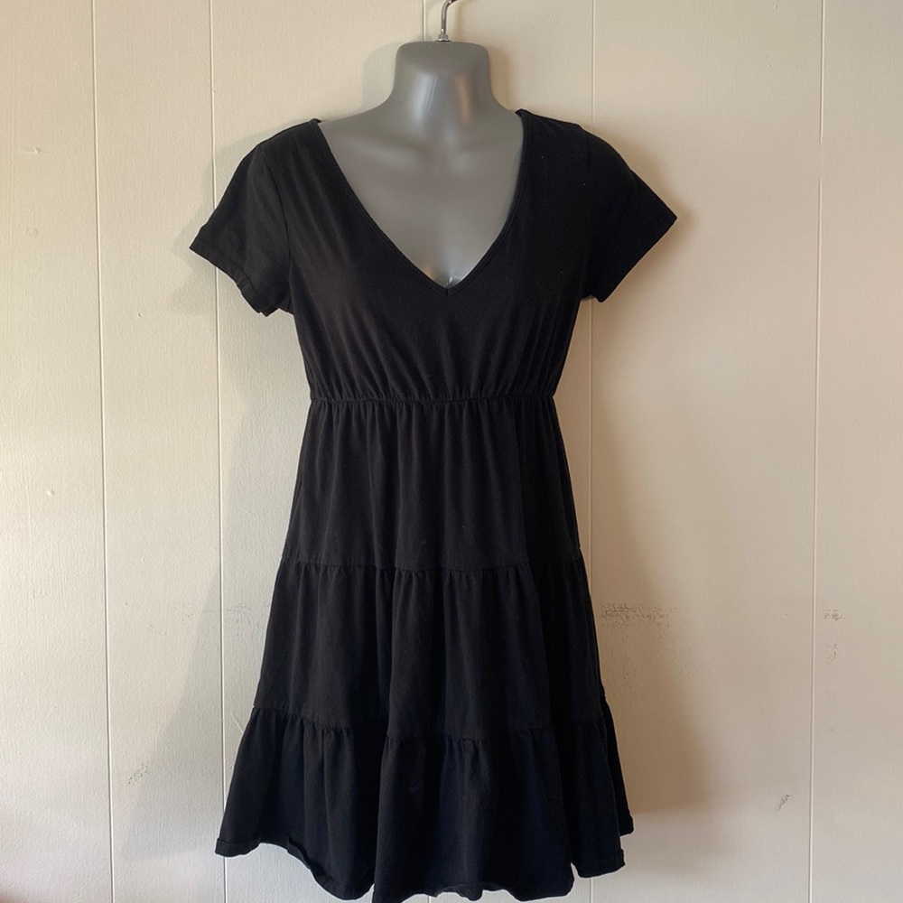 Wild Fable Black Short Sleeve Tiered Knit Babydoll Dress Small - Picture 2 of 8